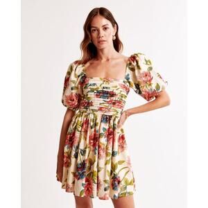 Abercrombie & Fitch Emerson Poplin Floral Puff Sleeve  A Line Dress Sz SM